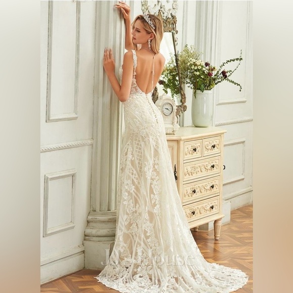 JJs House Dresses & Skirts - JJs House Elegant Lace Wedding Dress in Cream